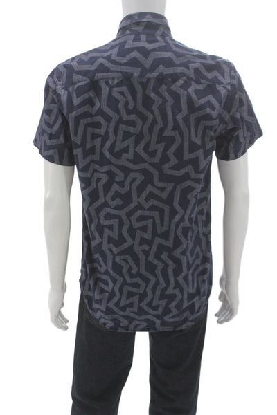 Saturdays NYC Mens Button Front Short Sleeve Collared Shirt Blue Cotton Medium