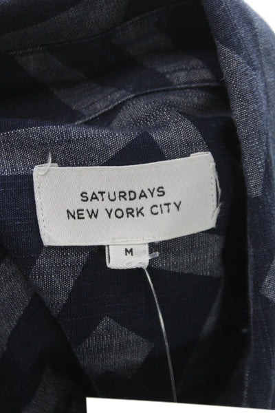 Saturdays NYC Mens Button Front Short Sleeve Collared Shirt Blue Cotton Medium