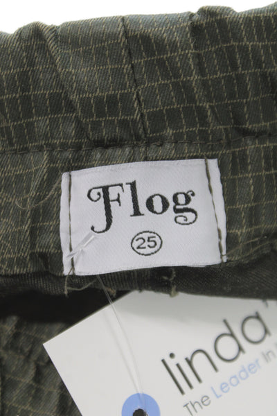Flog Womens Ankle Pants Green Check Drawstring Cotton Size 25