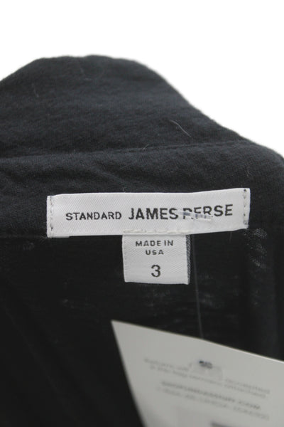Standard James Perse Women Collared Cotton Black Button-Up 3/4 Sleeve Size 3