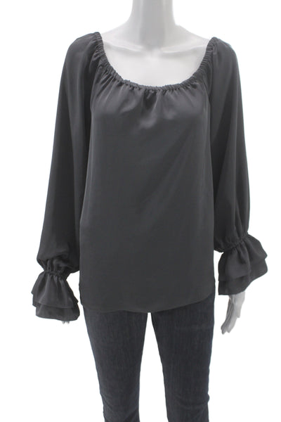 Ramy Brook Women Tunic Blouse Gray Long Sleeve Scoop Neck Size S