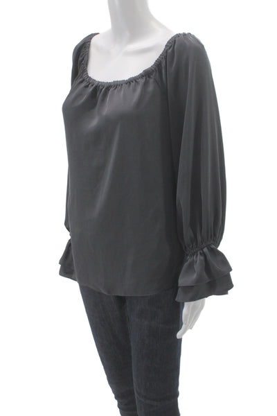 Ramy Brook Women Tunic Blouse Gray Long Sleeve Scoop Neck Size S