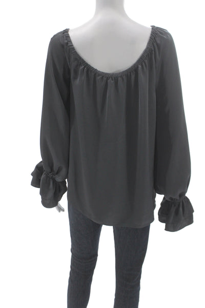 Ramy Brook Women Tunic Blouse Gray Long Sleeve Scoop Neck Size S