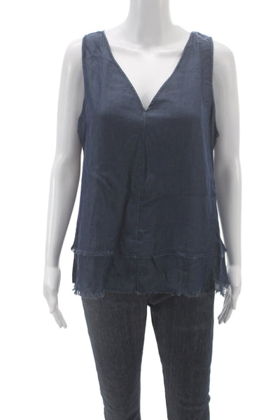 Ecru Women Basic Blue V-Neck Sleeveless Tencel Tank Size L