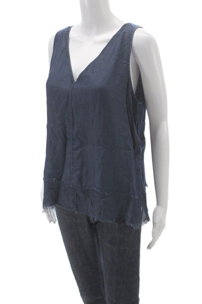 Ecru Women Basic Blue V-Neck Sleeveless Tencel Tank Size L
