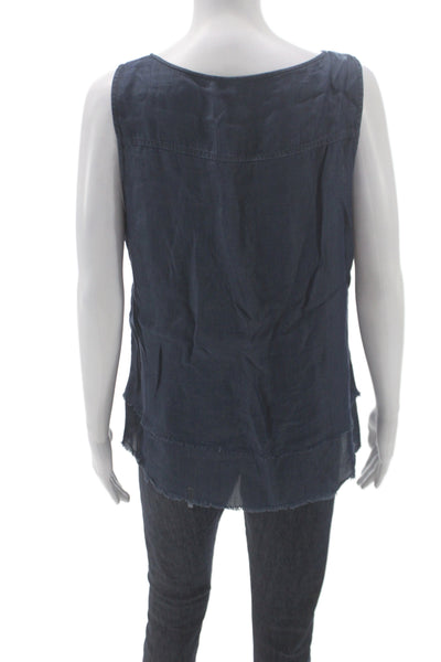 Ecru Women Basic Blue V-Neck Sleeveless Tencel Tank Size L