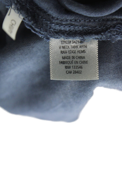 Ecru Women Basic Blue V-Neck Sleeveless Tencel Tank Size L