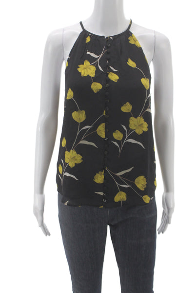 Joie Women Silk Halter Camisole Black Floral Button Size XS