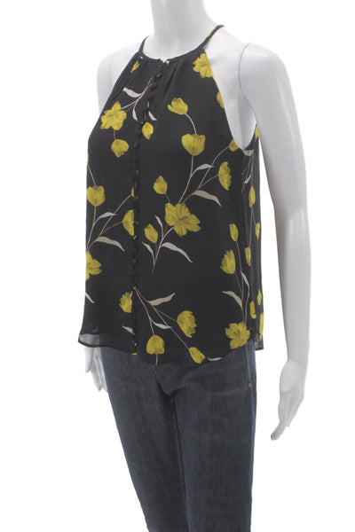 Joie Women Silk Halter Camisole Black Floral Button Size XS