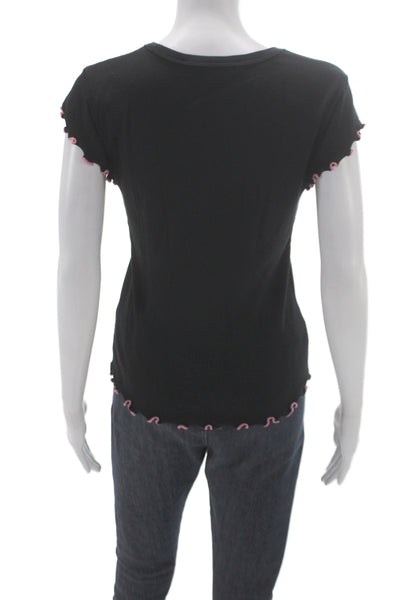 Veronica Beard Women Black Ribbed Knit Crewneck Tee Short Sleeve Size S