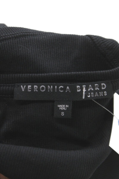 Veronica Beard Women Black Ribbed Knit Crewneck Tee Short Sleeve Size S