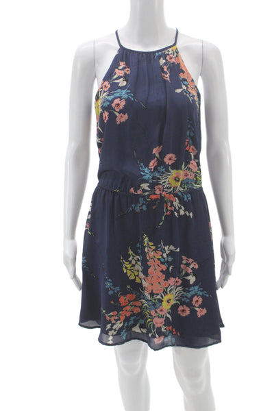 Joie Womens Blue Silk Halter Floral Mini Dress Sleeveless Pullover Size XS