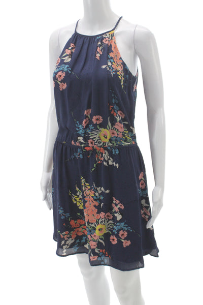 Joie Womens Blue Silk Halter Floral Mini Dress Sleeveless Pullover Size XS