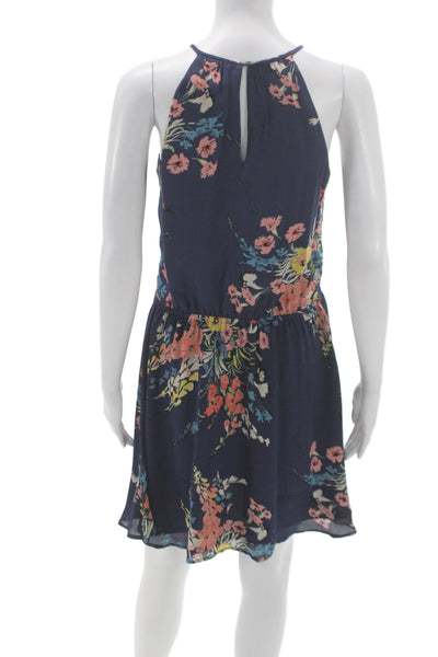 Joie Womens Blue Silk Halter Floral Mini Dress Sleeveless Pullover Size XS