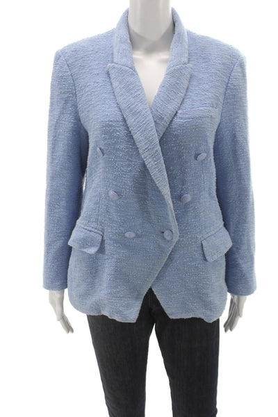 L'Agence Womens Cotton Blend Tweed Button Blazer Blue Size 12