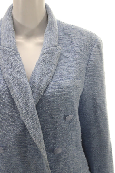 L'Agence Womens Cotton Blend Tweed Button Blazer Blue Size 12