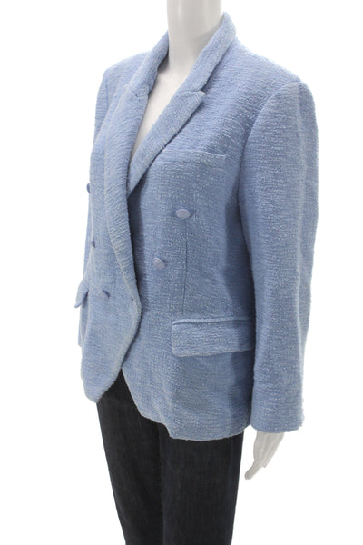 L'Agence Womens Cotton Blend Tweed Button Blazer Blue Size 12