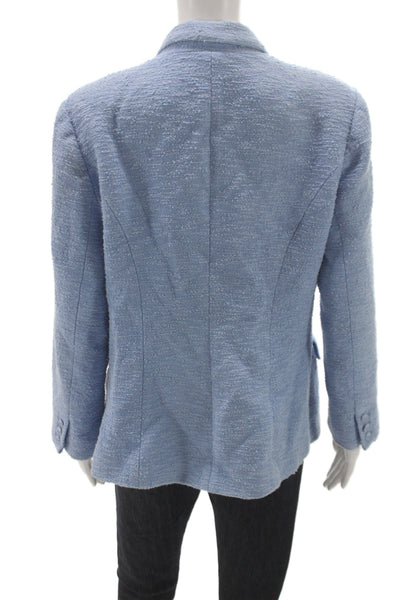 L'Agence Womens Cotton Blend Tweed Button Blazer Blue Size 12