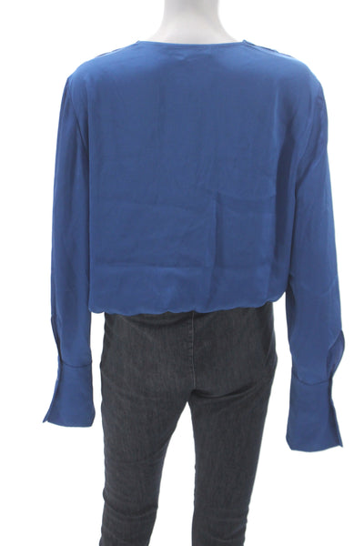 Favorite Daughter Women Basic Blue Polyester V Neck Long Sleeve Blouse Size L