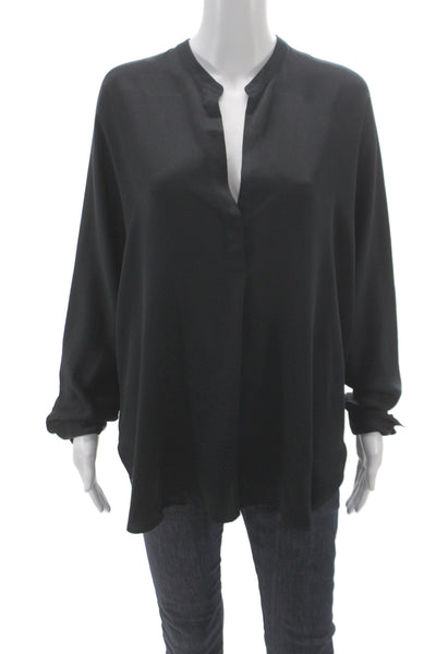 Vince Womens 100% Silk V-Neck Long Sleeve Tunic Blouse Black Size XL