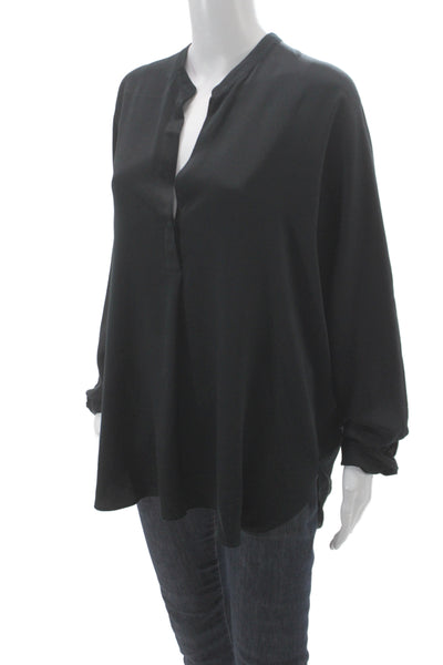 Vince Womens 100% Silk V-Neck Long Sleeve Tunic Blouse Black Size XL