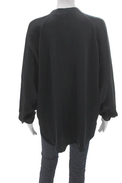 Vince Womens 100% Silk V-Neck Long Sleeve Tunic Blouse Black Size XL