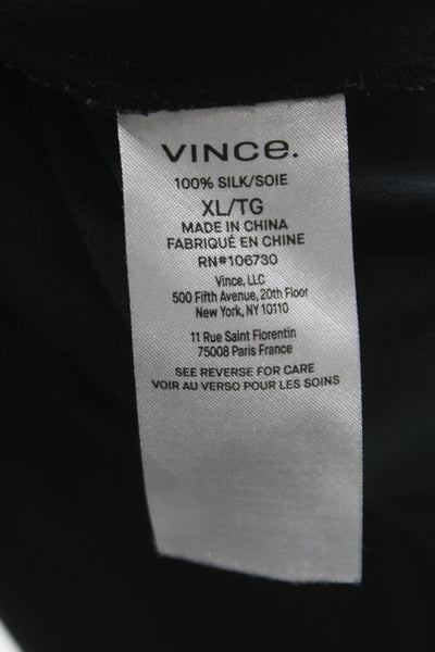 Vince Womens 100% Silk V-Neck Long Sleeve Tunic Blouse Black Size XL
