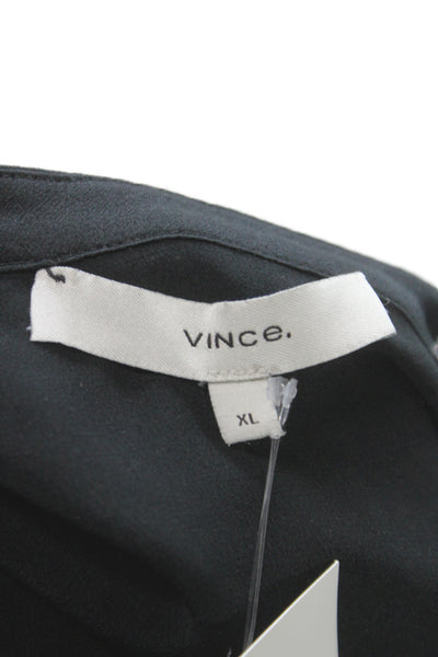Vince Womens 100% Silk V-Neck Long Sleeve Tunic Blouse Black Size XL