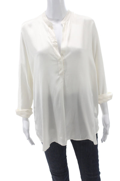 Vince Women Silk V-Neck Tunic Blouse Ivory Long Sleeve Size L
