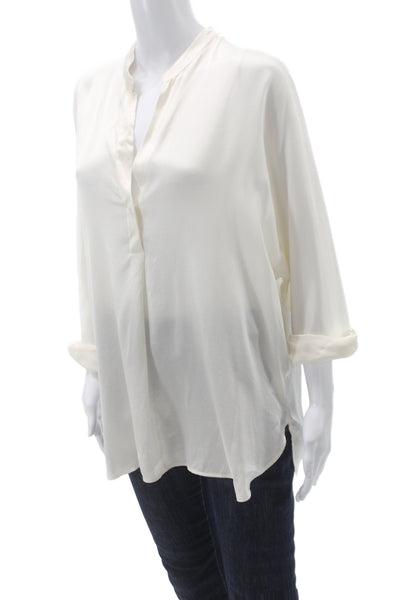 Vince Women Silk V-Neck Tunic Blouse Ivory Long Sleeve Size L