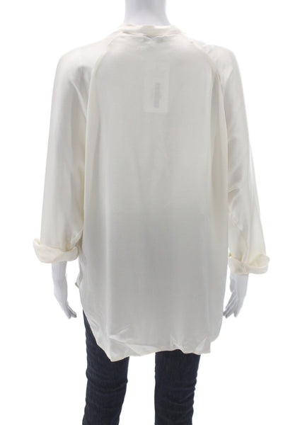 Vince Women Silk V-Neck Tunic Blouse Ivory Long Sleeve Size L