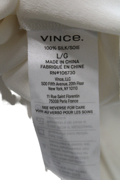 Vince Women Silk V-Neck Tunic Blouse Ivory Long Sleeve Size L