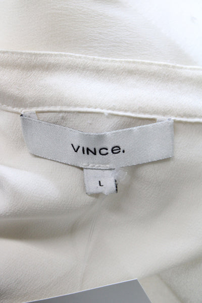Vince Women Silk V-Neck Tunic Blouse Ivory Long Sleeve Size L