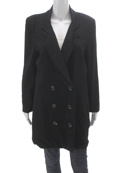 Reformation Womens Rayon Viscose Button Up Long Blazer Black Size XL