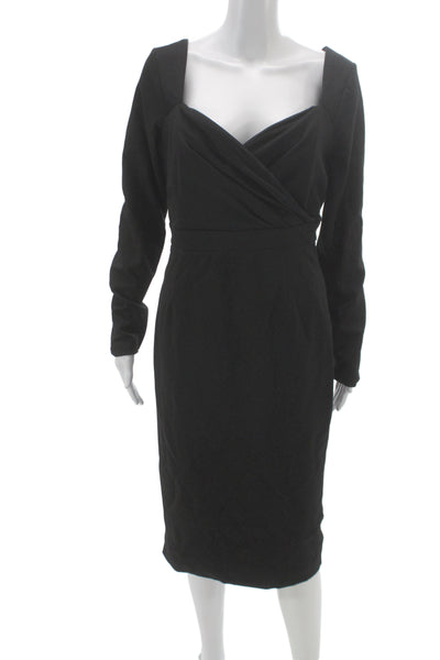 Designer Women Sheath Dress Black Sweetheart Long Sleeve Rayon Size XL