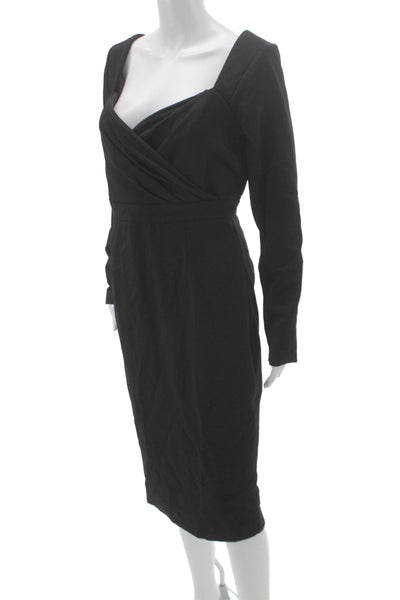 Designer Women Sheath Dress Black Sweetheart Long Sleeve Rayon Size XL