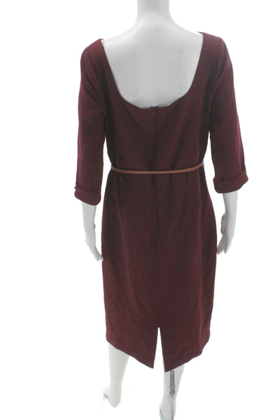 Black Halo Women Red Sheath Dress Cowl Neck 3/4 Sleeve Knee Length Size 14