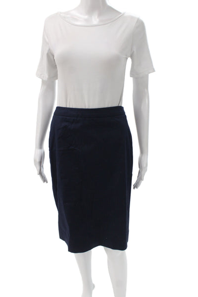 J Crew Women Straight Pencil Skirt Blue Cotton Zip Knee Length Size 2