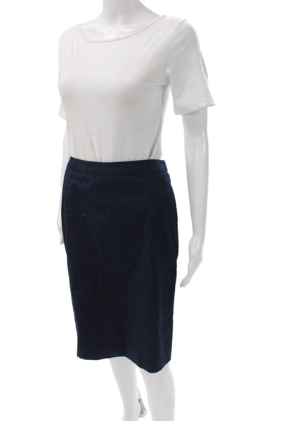 J Crew Women Straight Pencil Skirt Blue Cotton Zip Knee Length Size 2
