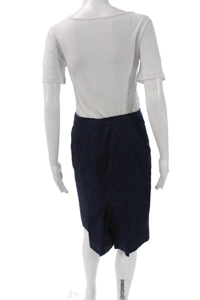 J Crew Women Straight Pencil Skirt Blue Cotton Zip Knee Length Size 2