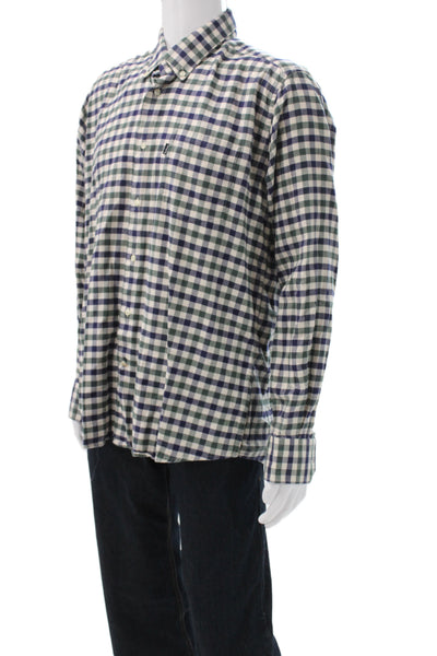Barbour Mens Button Up Long Sleeve Collared Plaid Shirt Green White Blue Large