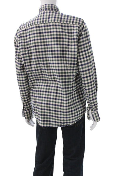 Barbour Mens Button Up Long Sleeve Collared Plaid Shirt Green White Blue Large