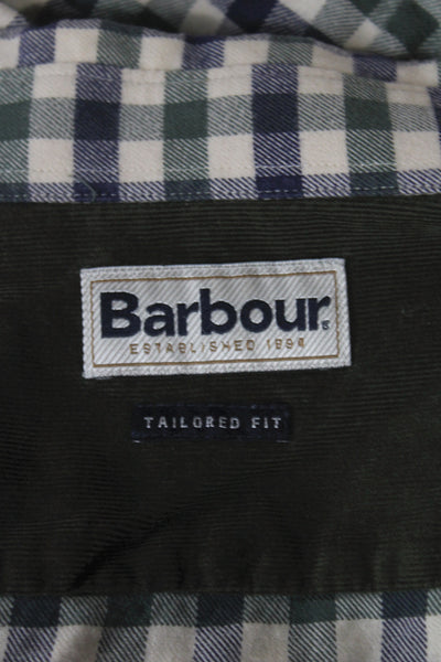 Barbour Mens Button Up Long Sleeve Collared Plaid Shirt Green White Blue Large