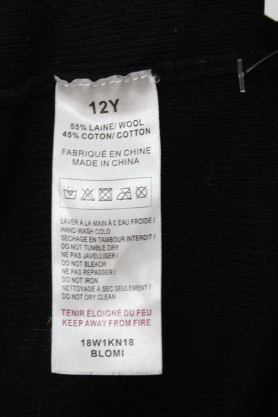 Sonia Rykiel Girls Button Up Ribbed Knit Fuzzy Pocket Cardigan Sweater Black 12