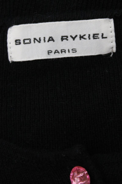Sonia Rykiel Girls Button Up Ribbed Knit Fuzzy Pocket Cardigan Sweater Black 12
