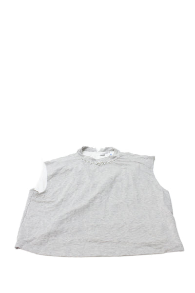 Gizia Women Cropped Sleeveless Colorblock Mockneck Blouse Cotton Gray Size 42