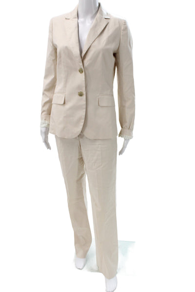 J Crew Women Pantsuit Beige Cotton Button Long Sleeve Solid Size 4