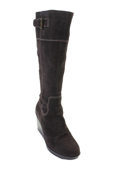 Cole Haan Womens Suede Knee High Wedge Heel Boots Brown Size 7 B