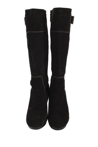 Cole Haan Womens Suede Knee High Wedge Heel Boots Brown Size 7 B