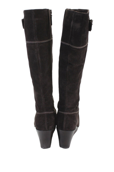 Cole Haan Womens Suede Knee High Wedge Heel Boots Brown Size 7 B